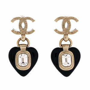 Chanel CC Heart Drop Earrings Metal with Resin and Crystals